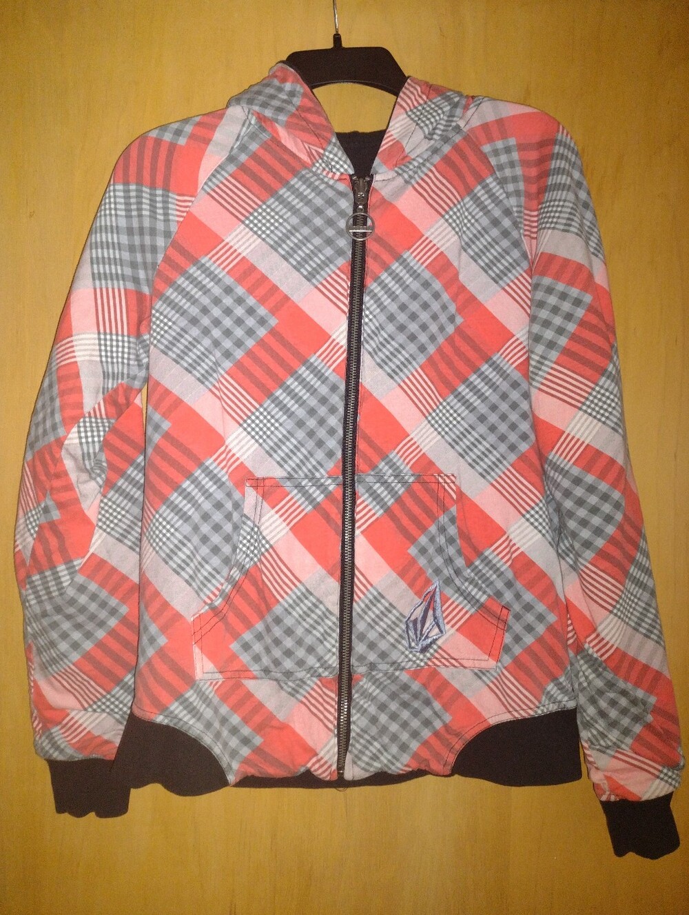 Vintage Volcom Reversible, Hooded, Zippered Jacket Size Medium
